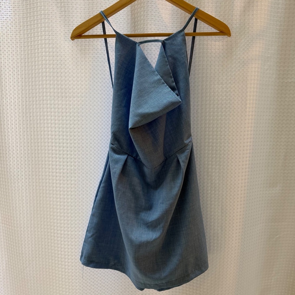 Women's Romper One Piece Skort w/ Crowl Neckline Blue Small